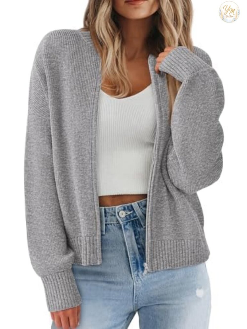 Chunky Knit Zip Up Cardigan Sweater for Women Open Front Fall Winter